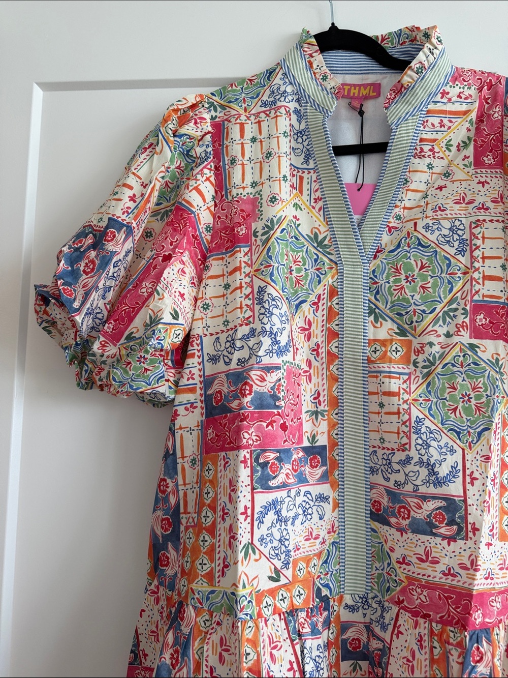 THML Patchwork Floral Tiered Dress in Pink, Blue, Orange - Picture 2 of 4